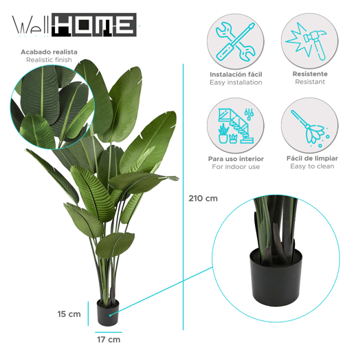Palmeira-Bananeira Artificial de 210 cm - Planta tropical grande com folhas realistas e vaso preto para interiores Palmeira-Bananeira Artificial de 210 cm - Planta tropical grande com folhas realistas e vaso preto para interiores