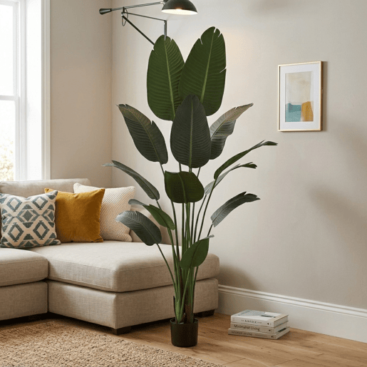 Palmeira-Bananeira Artificial de 180 cm - Planta tropical grande com folhas realistas e vaso preto para interiores