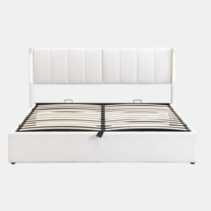 Cama estofada com LED binaural 180x200 cm - cama hidráulica com espaço de arrumação, cabeceira ajustável, porta USB recarregável - branco