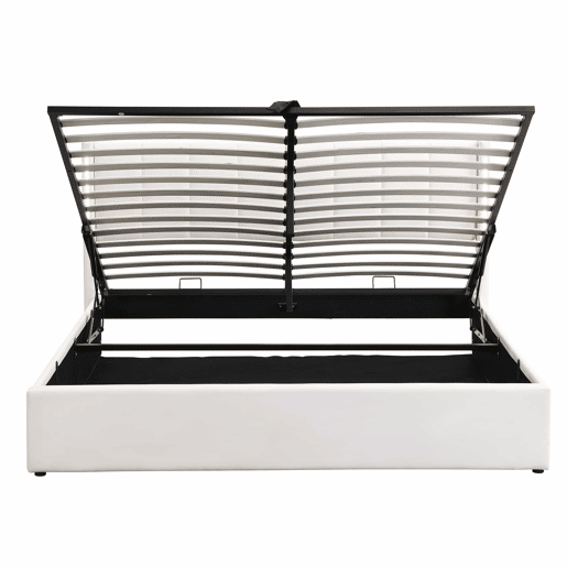 Cama estofada com LED binaural 180x200 cm - cama hidráulica com espaço de arrumação, cabeceira ajustável, porta USB recarregável - branco Cama estofada com LED binaural 180x200 cm - cama hidráulica com espaço de arrumação, cabeceira ajustável, porta USB recarregável - branco