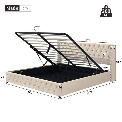 Cama contentora de veludo com estrado de ripas 180x200 cm - Bege Cama contentora de veludo com estrado de ripas 180x200 cm - Bege