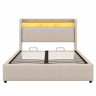 Cómoda estofada em linho 160x200 cm - com LED + tomadas - Bege