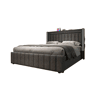Cama de casal 140x200 cm em imitação de pele com LED - 4 gavetas - com portas de carregamento (com e sem fios) - Cinzento
