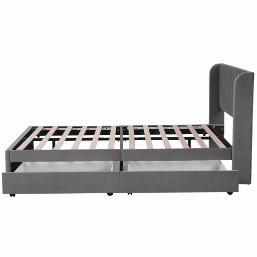 Cama 160x200cm com 2 gavetas - estofo em veludo - estilo moderno - Cinzento Cama 160x200cm com 2 gavetas - estofo em veludo - estilo moderno - Cinzento