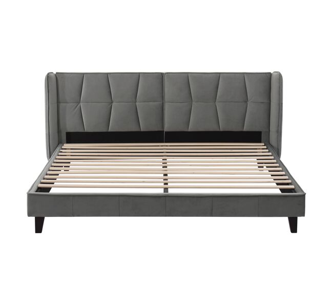 Cama doble tapizada en terciopelo - 180x200cm - con somier - gris