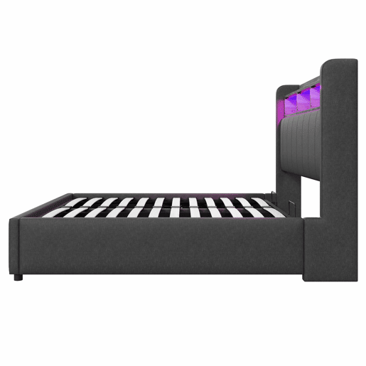 Cómoda estofada em linho 160x200 cm - com LED + tomadas - Cinzento Cómoda estofada em linho 160x200 cm - com LED + tomadas - Cinzento