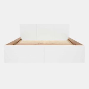 Cama de casal em madeira 180×200 cm - com 2 gavetas e estrado - Branco e Natural (colchão não incluído)
