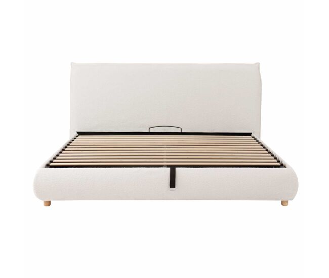 Cama tapizada 180x200 cm - cama doble con sistema hidráulico, somier, cabecero acolchado, gran espacio de almacenamiento, patas de madera maciza -