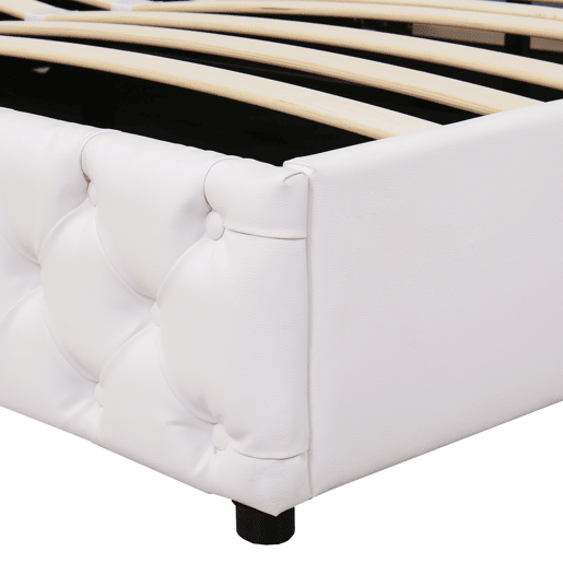 Cama contentora estofada em pele sintética com LED - 180x200 cm - com estrado - Branco Cama contentora estofada em pele sintética com LED - 180x200 cm - com estrado - Branco