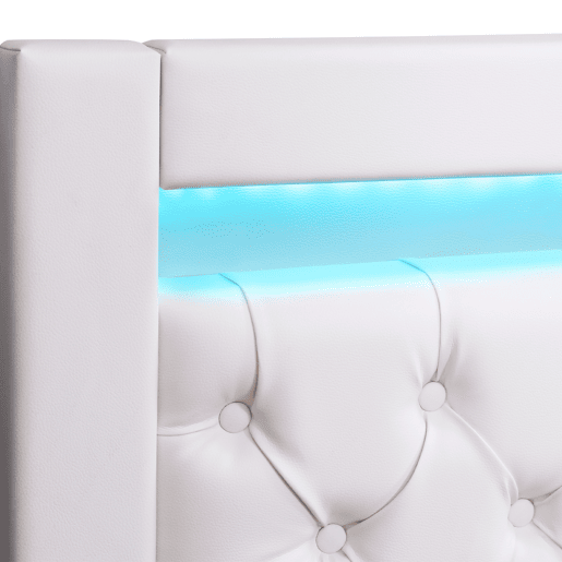Cama contentora estofada em pele sintética com LED - 180x200 cm - com estrado - Branco Cama contentora estofada em pele sintética com LED - 180x200 cm - com estrado - Branco