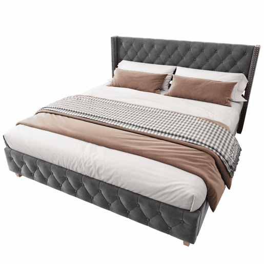 Cama para adultos estofada em veludo - 180x200 cm - com estrado - Cinza Cama para adultos estofada em veludo - 180x200 cm - com estrado - Cinza