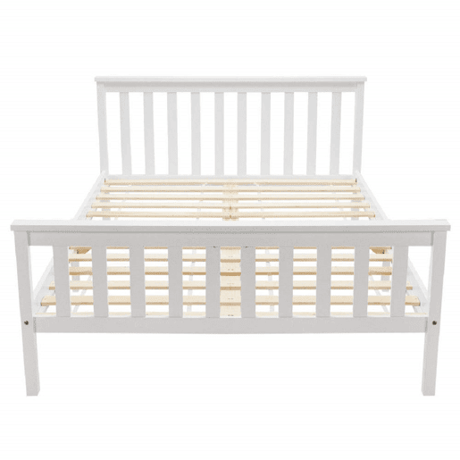 Cama para adultos 140x200 cm de madeira maciça com estrado de ripas - Branco