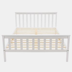 Cama para adultos 140x200 cm de madeira maciça com estrado de ripas - Branco