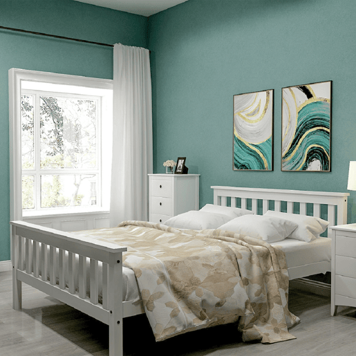 Cama para adultos 140x200 cm de madeira maciça com estrado de ripas - Branco