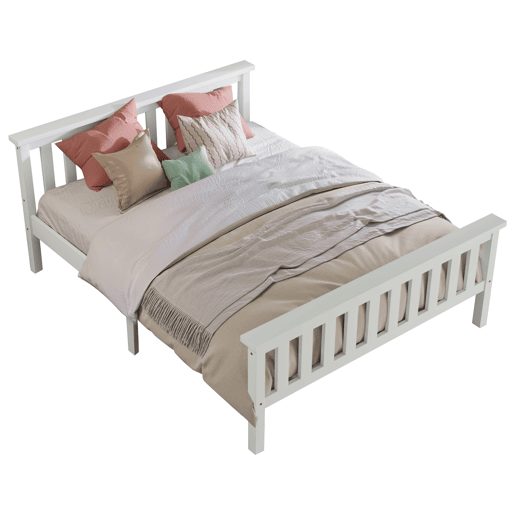 Cama para adultos 140x200 cm de madeira maciça com estrado de ripas - Branco