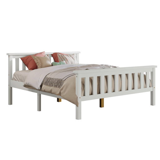 Cama para adultos 140x200 cm de madeira maciça com estrado de ripas - Branco