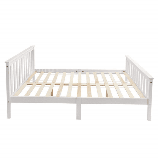 Cama para adultos 140x200 cm de madeira maciça com estrado de ripas - Branco