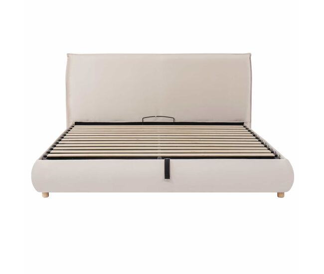 Cama doble 180x200 cm - hidráulica, con almacenamiento, cabecero acolchado, patas de madera, tapizada en terciopelo - cream