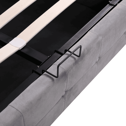Cama estofada com arrumação - 140x200cm - tecido aveludado - cabeceira regulável com desenho de blocos - Cinzento Cama estofada com arrumação - 140x200cm - tecido aveludado - cabeceira regulável com desenho de blocos - Cinzento