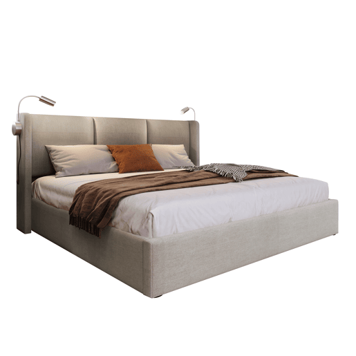 Cama contentora em pele sintética de 140x200 cm - com luzes de leitura e portas de carregamento USB - com estrado de molas - Bege Cama contentora em pele sintética de 140x200 cm - com luzes de leitura e portas de carregamento USB - com estrado de molas - Bege