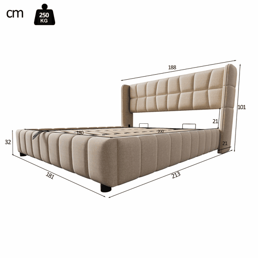 Cama estofada 180 x 200 cm - cama de casal com base de molas, encosto e sistema de arrumação hidráulico, estrutura em linho para adultos e adolescentes - bege Cama estofada 180 x 200 cm - cama de casal com base de molas, encosto e sistema de arrumação hidráulico, estrutura em linho para adultos e adolescentes - bege