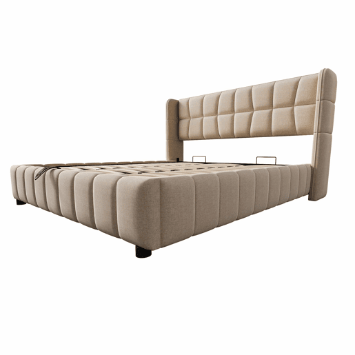 Cama estofada 180 x 200 cm - cama de casal com base de molas, encosto e sistema de arrumação hidráulico, estrutura em linho para adultos e adolescentes - bege Cama estofada 180 x 200 cm - cama de casal com base de molas, encosto e sistema de arrumação hidráulico, estrutura em linho para adultos e adolescentes - bege