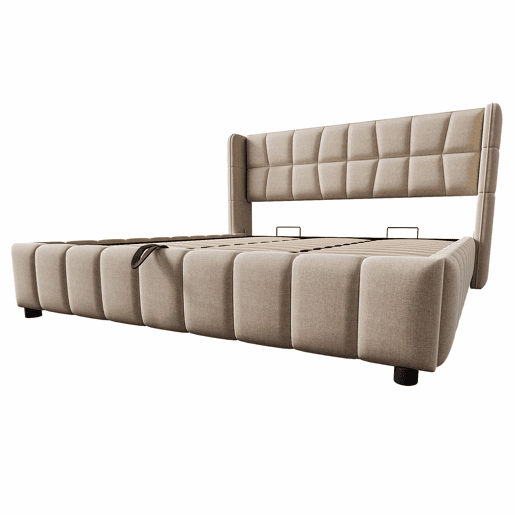 Cama estofada 180 x 200 cm - cama de casal com base de molas, encosto e sistema de arrumação hidráulico, estrutura em linho para adultos e adolescentes - bege Cama estofada 180 x 200 cm - cama de casal com base de molas, encosto e sistema de arrumação hidráulico, estrutura em linho para adultos e adolescentes - bege