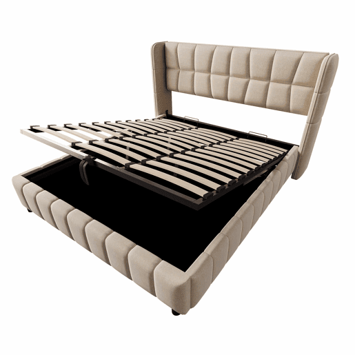 Cama estofada 180 x 200 cm - cama de casal com base de molas, encosto e sistema de arrumação hidráulico, estrutura em linho para adultos e adolescentes - bege Cama estofada 180 x 200 cm - cama de casal com base de molas, encosto e sistema de arrumação hidráulico, estrutura em linho para adultos e adolescentes - bege