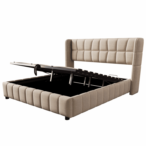 Cama estofada 180 x 200 cm - cama de casal com base de molas, encosto e sistema de arrumação hidráulico, estrutura em linho para adultos e adolescentes - bege Cama estofada 180 x 200 cm - cama de casal com base de molas, encosto e sistema de arrumação hidráulico, estrutura em linho para adultos e adolescentes - bege