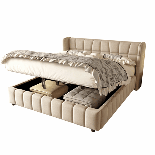 Cama estofada 180 x 200 cm - cama de casal com base de molas, encosto e sistema de arrumação hidráulico, estrutura em linho para adultos e adolescentes - bege Cama estofada 180 x 200 cm - cama de casal com base de molas, encosto e sistema de arrumação hidráulico, estrutura em linho para adultos e adolescentes - bege