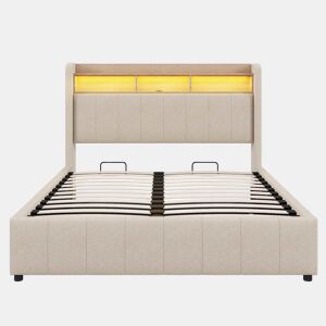 Cómoda estofada em linho 140x200 cm - com LED + tomadas - Bege