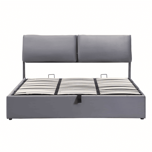 Cama estofada 180x200 cm - hidráulica em veludo com 3 gavetas, base de lâminas, cabeceira, espaço de arrumação, sem colchão - cinzenta