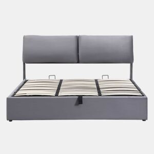Cama estofada 180x200 cm - hidráulica em veludo com 3 gavetas, base de lâminas, cabeceira, espaço de arrumação, sem colchão - cinzenta