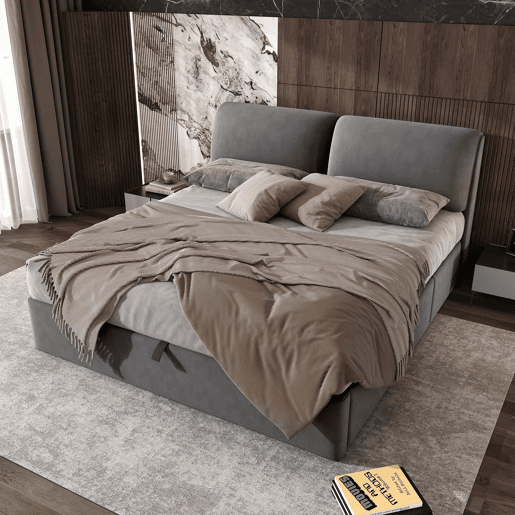 Cama estofada 180x200 cm - hidráulica em veludo com 3 gavetas, base de lâminas, cabeceira, espaço de arrumação, sem colchão - cinzenta