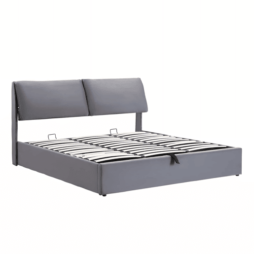 Cama estofada 180x200 cm - hidráulica em veludo com 3 gavetas, base de lâminas, cabeceira, espaço de arrumação, sem colchão - cinzenta