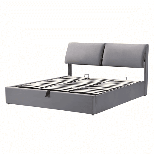 Cama estofada 180x200 cm - hidráulica em veludo com 3 gavetas, base de lâminas, cabeceira, espaço de arrumação, sem colchão - cinzenta
