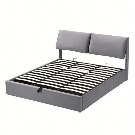 Cama estofada 180x200 cm - hidráulica em veludo com 3 gavetas, base de lâminas, cabeceira, espaço de arrumação, sem colchão - cinzenta