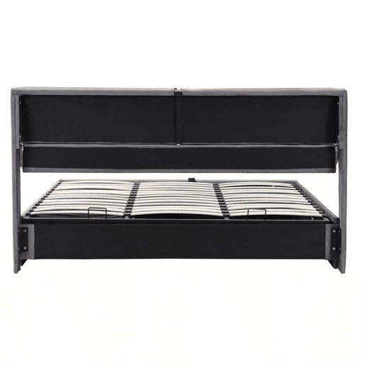 Cama estofada 180x200 cm - hidráulica em veludo com 3 gavetas, base de lâminas, cabeceira, espaço de arrumação, sem colchão - cinzenta