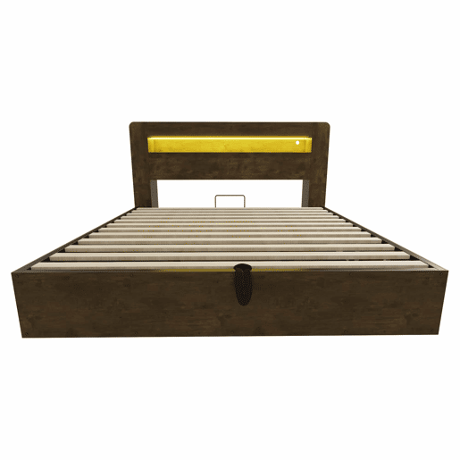 Cama de plataforma 180x200 - com arrumação, sistema hidráulico, cabeceira com LED e tomadas integradas - madeira vintage Cama de plataforma 180x200 - com arrumação, sistema hidráulico, cabeceira com LED e tomadas integradas - madeira vintage