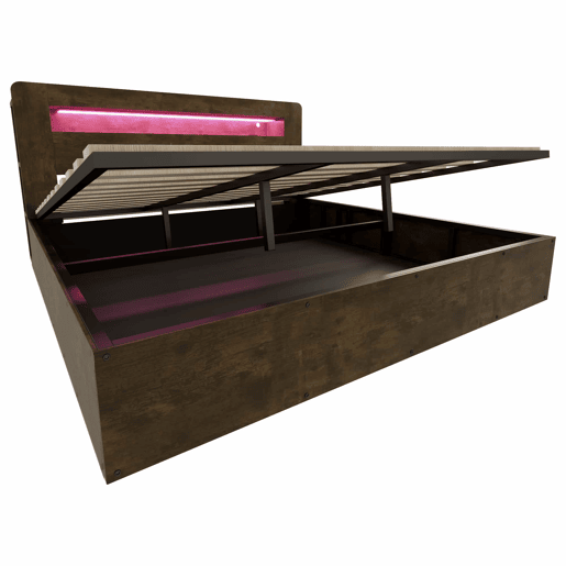 Cama de plataforma 180x200 - com arrumação, sistema hidráulico, cabeceira com LED e tomadas integradas - madeira vintage Cama de plataforma 180x200 - com arrumação, sistema hidráulico, cabeceira com LED e tomadas integradas - madeira vintage