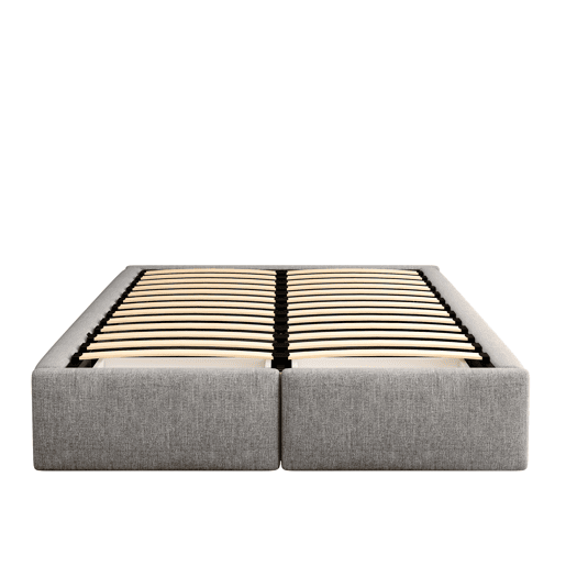 Cama de casal estofada 140x200cm sem cabeceira - com 2 gavetas - Tecido de linho - Cinzento Cama de casal estofada 140x200cm sem cabeceira - com 2 gavetas - Tecido de linho - Cinzento