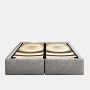 Cama de casal estofada 140x200cm sem cabeceira - com 2 gavetas - Tecido de linho - Cinzento