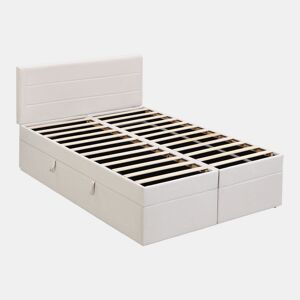 Cama para arrumação com estrado de ripas - 140x200 cm - tecido de linho - Bege