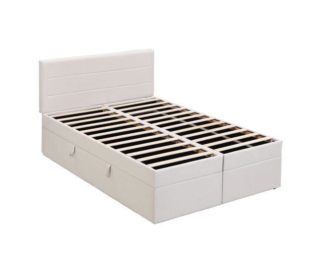 Cama contenedor con somier de láminas - 140x200 cm - tela de lino - beige