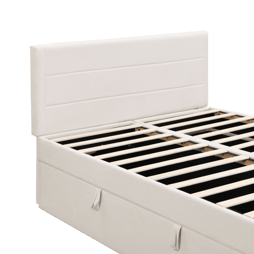 Cama para arrumação com estrado de ripas - 140x200 cm - tecido de linho - Bege Cama para arrumação com estrado de ripas - 140x200 cm - tecido de linho - Bege