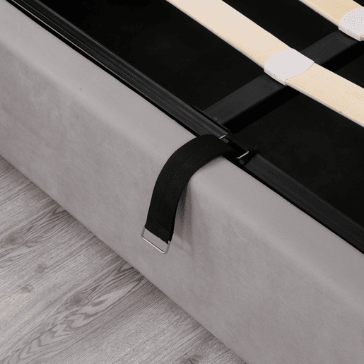 Cama contentora estofada em veludo 140x190 cm com estrado de ripas - Cinzento Cama contentora estofada em veludo 140x190 cm com estrado de ripas - Cinzento