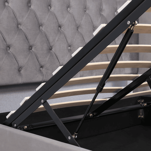 Cama contentora estofada em veludo 140x190 cm com estrado de ripas - Cinzento Cama contentora estofada em veludo 140x190 cm com estrado de ripas - Cinzento
