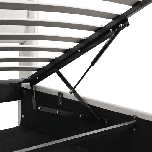Cama contentora estofada em pele sintética - 160x200 cm - com porta USB e LED - cabeceira de ângulo ajustável - Branco Cama contentora estofada em pele sintética - 160x200 cm - com porta USB e LED - cabeceira de ângulo ajustável - Branco