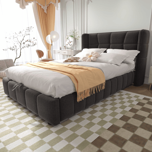 Cama estofada infantil 90 x 200 cm - com base, cabeceira e sistema de arrumação pneumático, estrutura em linho para crianças e adolescentes - cinzenta Cama estofada infantil 90 x 200 cm - com base, cabeceira e sistema de arrumação pneumático, estrutura em linho para crianças e adolescentes - cinzenta