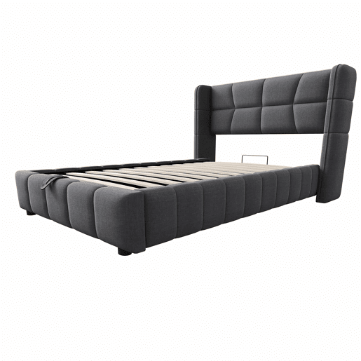 Cama estofada infantil 90 x 200 cm - com base, cabeceira e sistema de arrumação pneumático, estrutura em linho para crianças e adolescentes - cinzenta Cama estofada infantil 90 x 200 cm - com base, cabeceira e sistema de arrumação pneumático, estrutura em linho para crianças e adolescentes - cinzenta